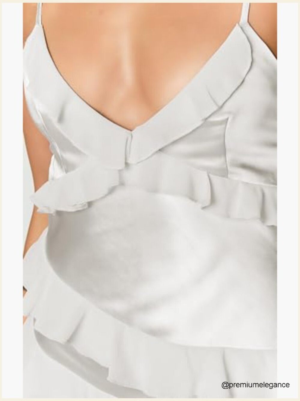 Satin Maxi Dress with V-Neck Ruffle Spaghetti Strap Tie Backless Formal - Picture 5 of 6